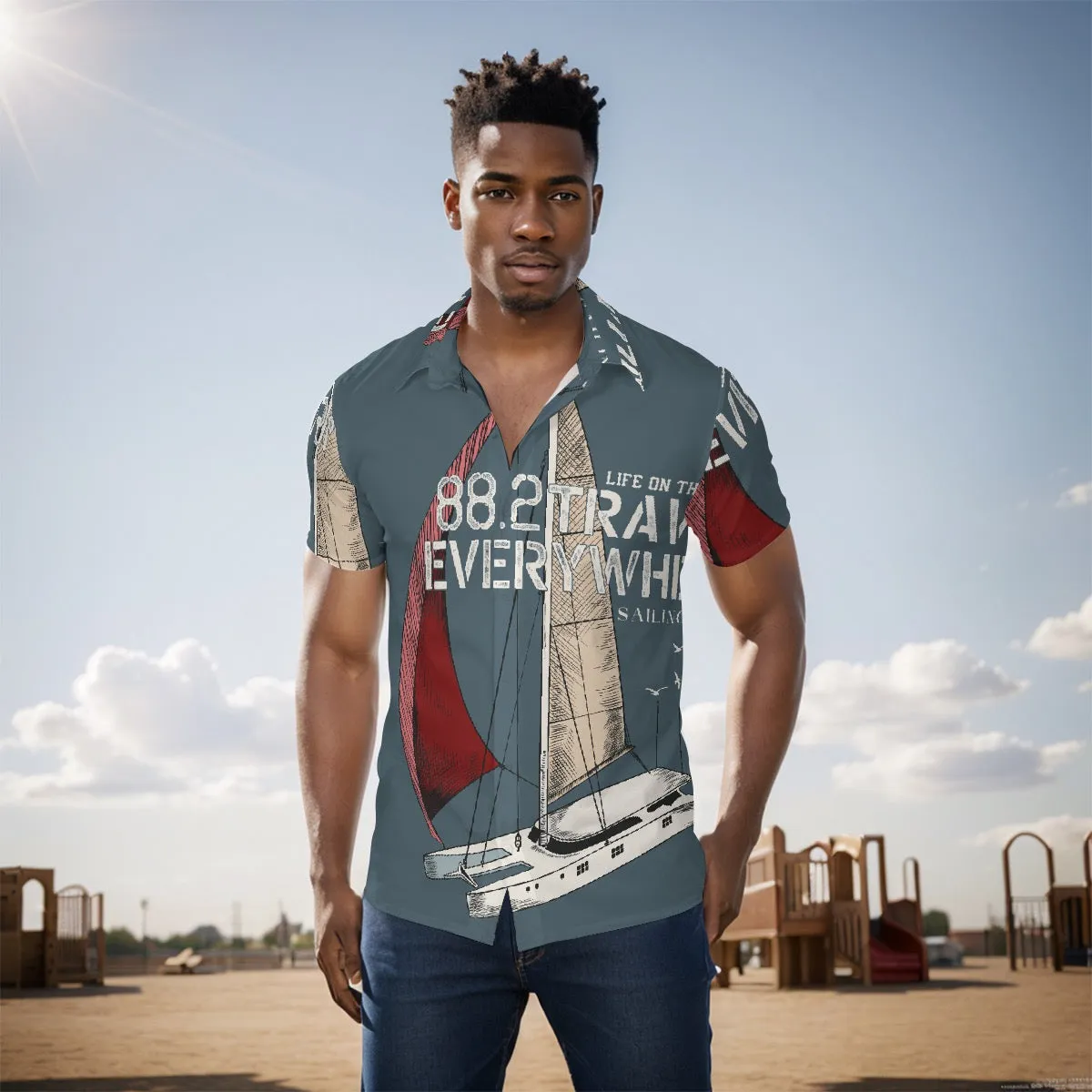 All-Over Print Men's Shirt J 56 sailing print