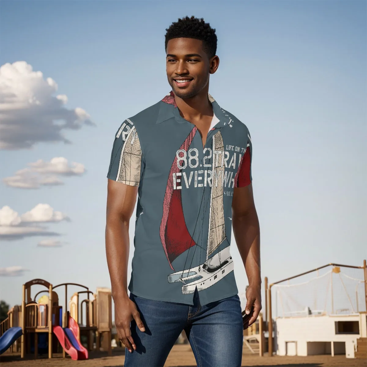All-Over Print Men's Shirt J 56 sailing print