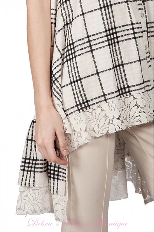 A'Reve Checkered Plaid Shirt Hi Lo - Ivory
