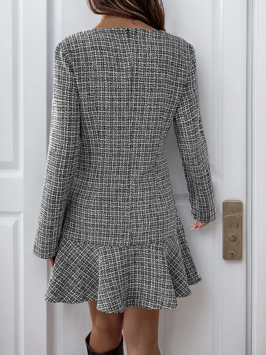 Asymmetric Long Sleeve Mini Dress