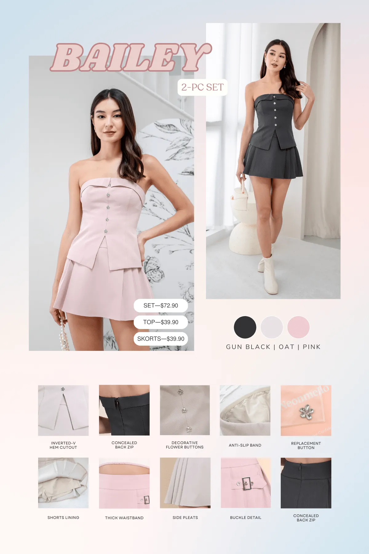 BAILEY PLEATED BELTED SKORTS IN PINK