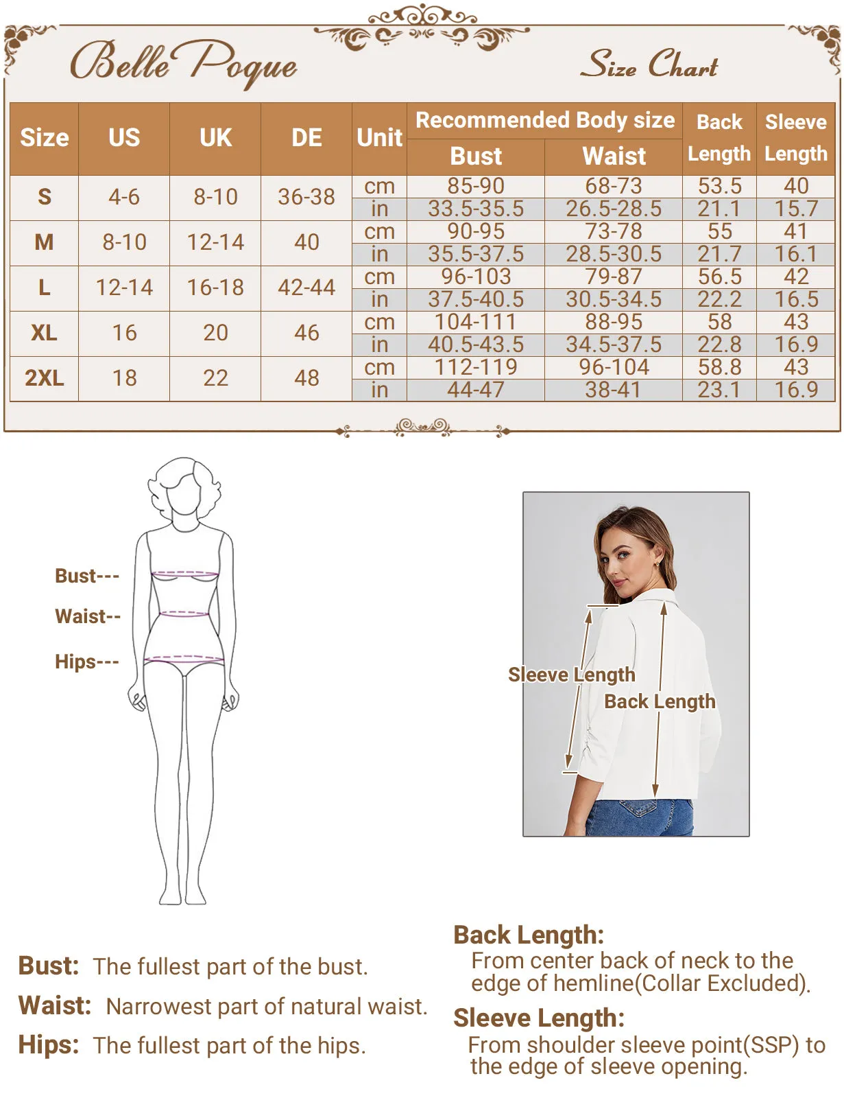BP Women Vintage Bolero 3/4 Ruched Sleeve Lapel Collar Open Front Coat