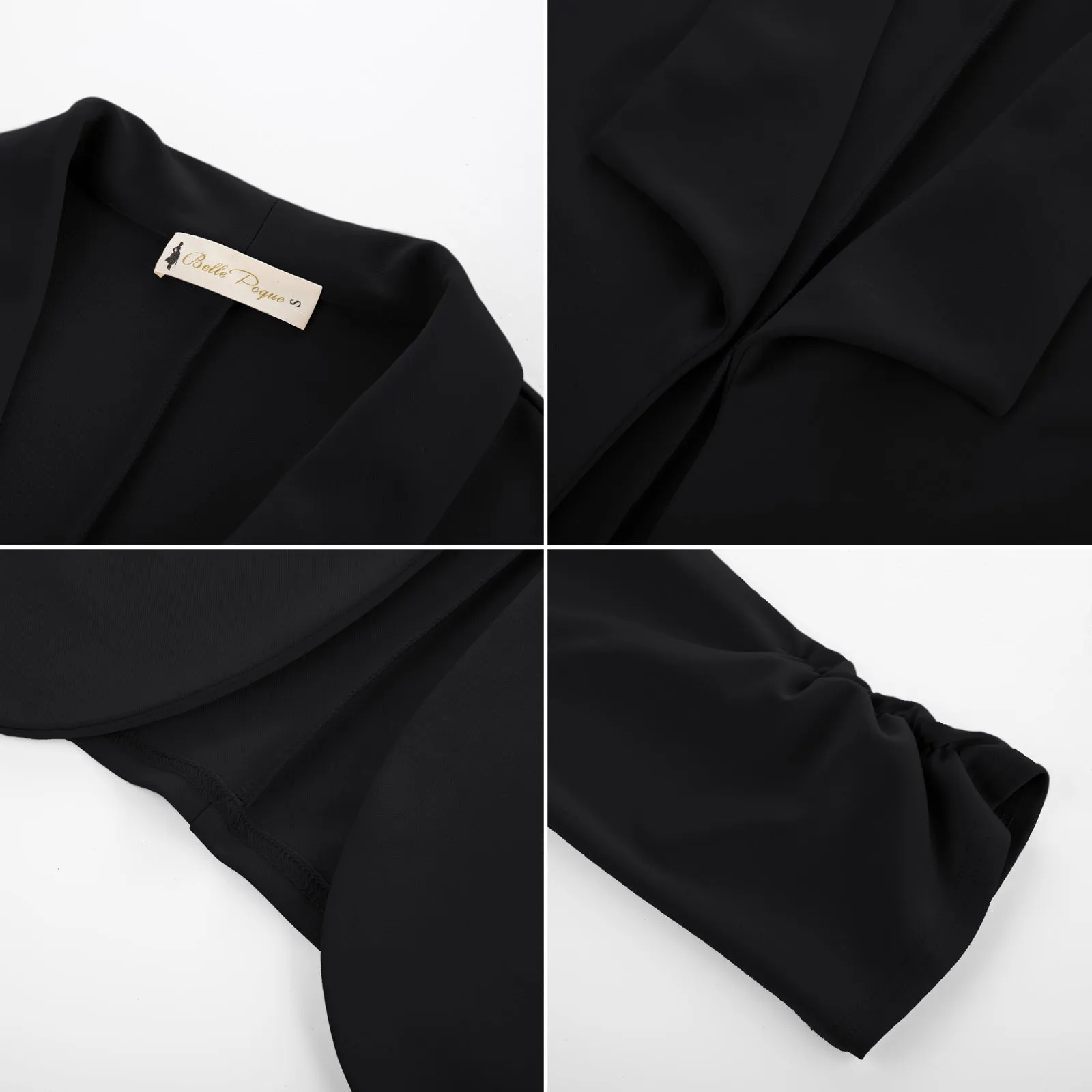 BP Women Vintage Bolero 3/4 Ruched Sleeve Lapel Collar Open Front Coat