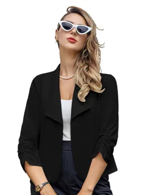 BP Women Vintage Bolero 3/4 Ruched Sleeve Lapel Collar Open Front Coat
