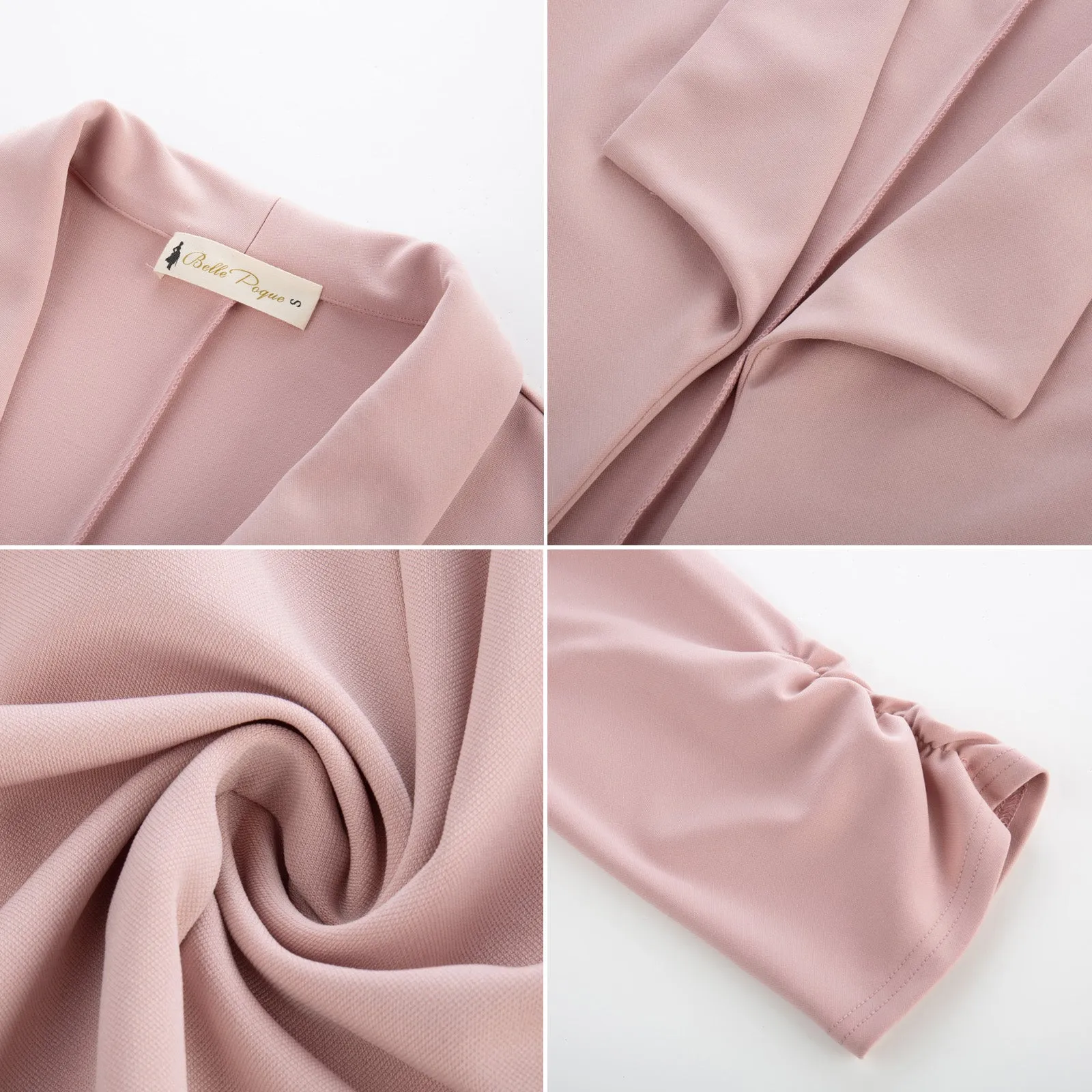 BP Women Vintage Bolero 3/4 Ruched Sleeve Lapel Collar Open Front Coat