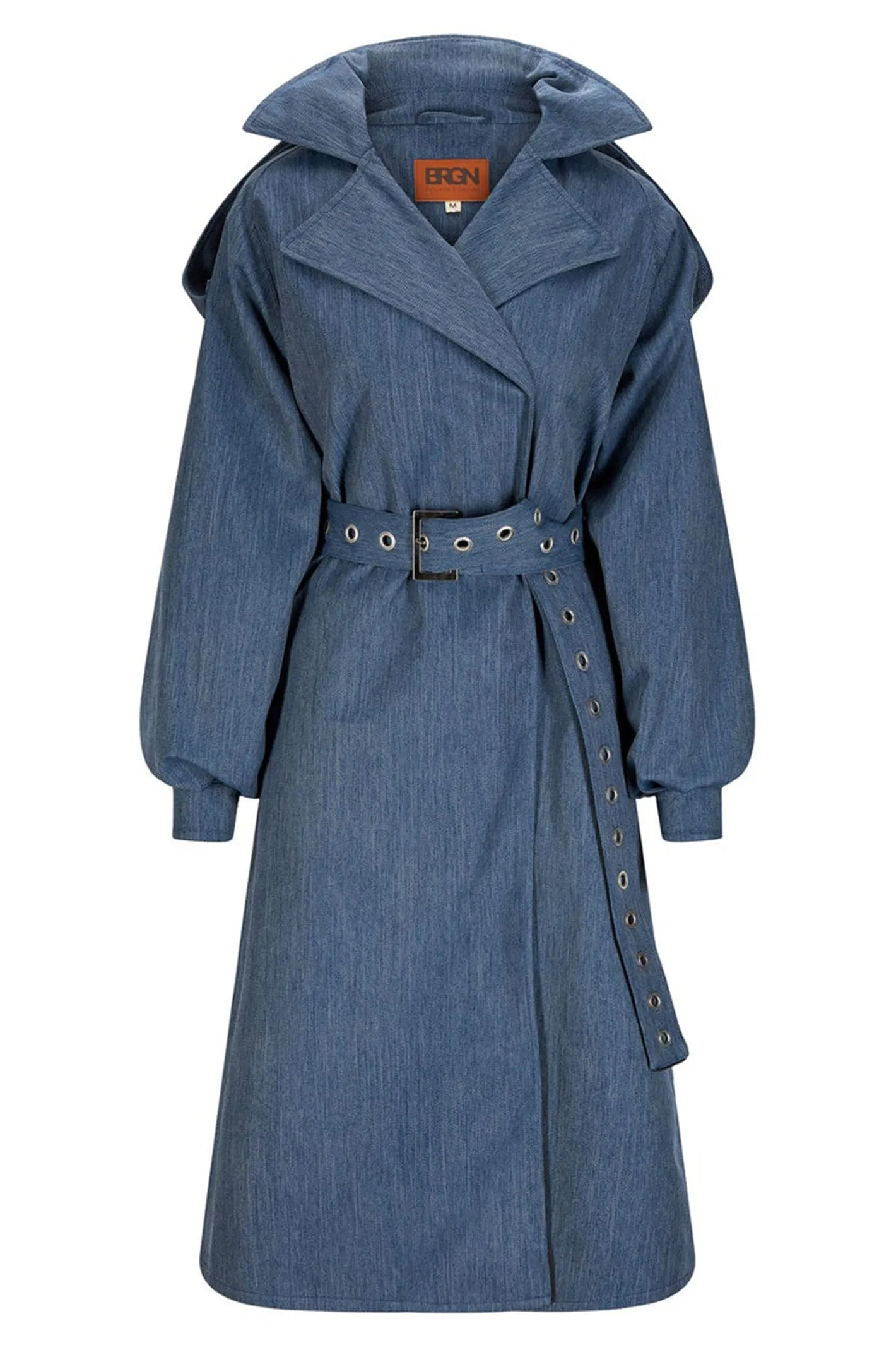 BRGN 15066V2 Duskregn 735 Denim Blue Maxi Trench Coat