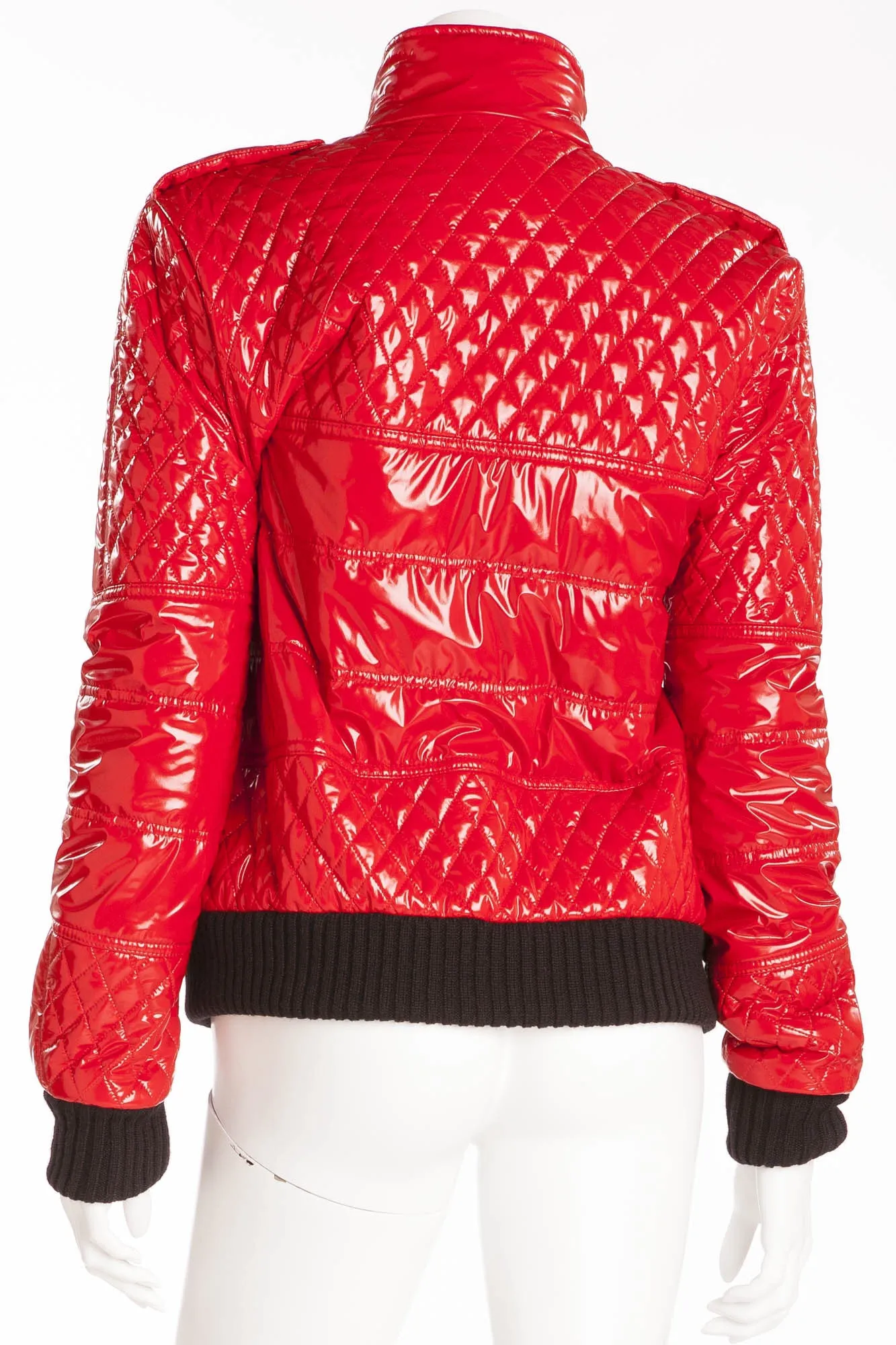 Chanel  - New with Tags Red Pleather Quilt Bomber Jacket - FR 40