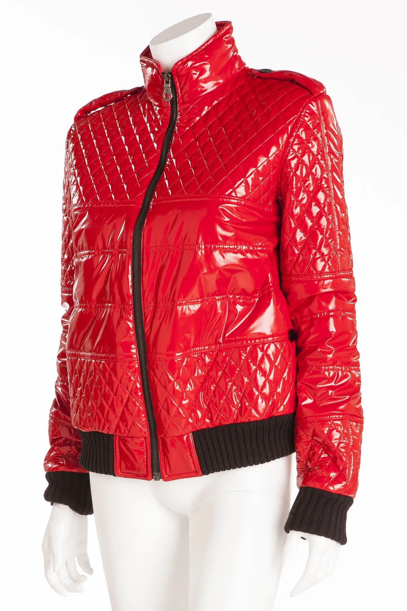 Chanel  - New with Tags Red Pleather Quilt Bomber Jacket - FR 40