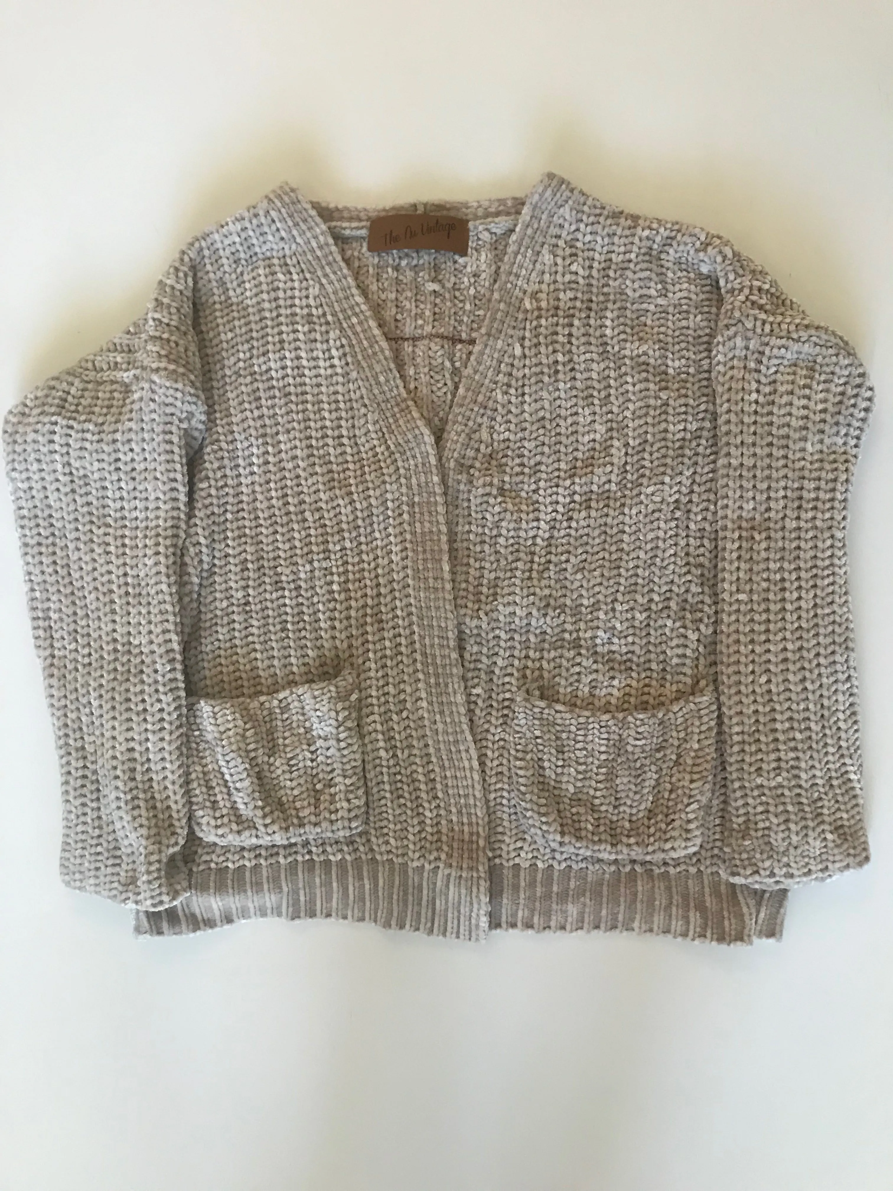 Chenille Cardigan Sweater with Patch