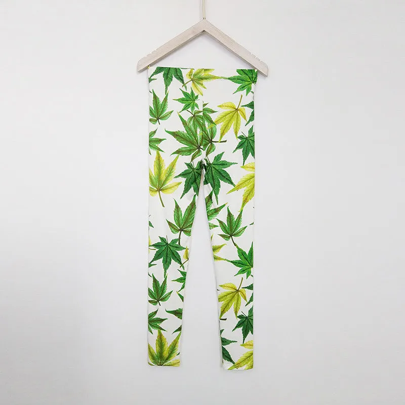 Green Leaf Printed Sexy Activewear Leggings