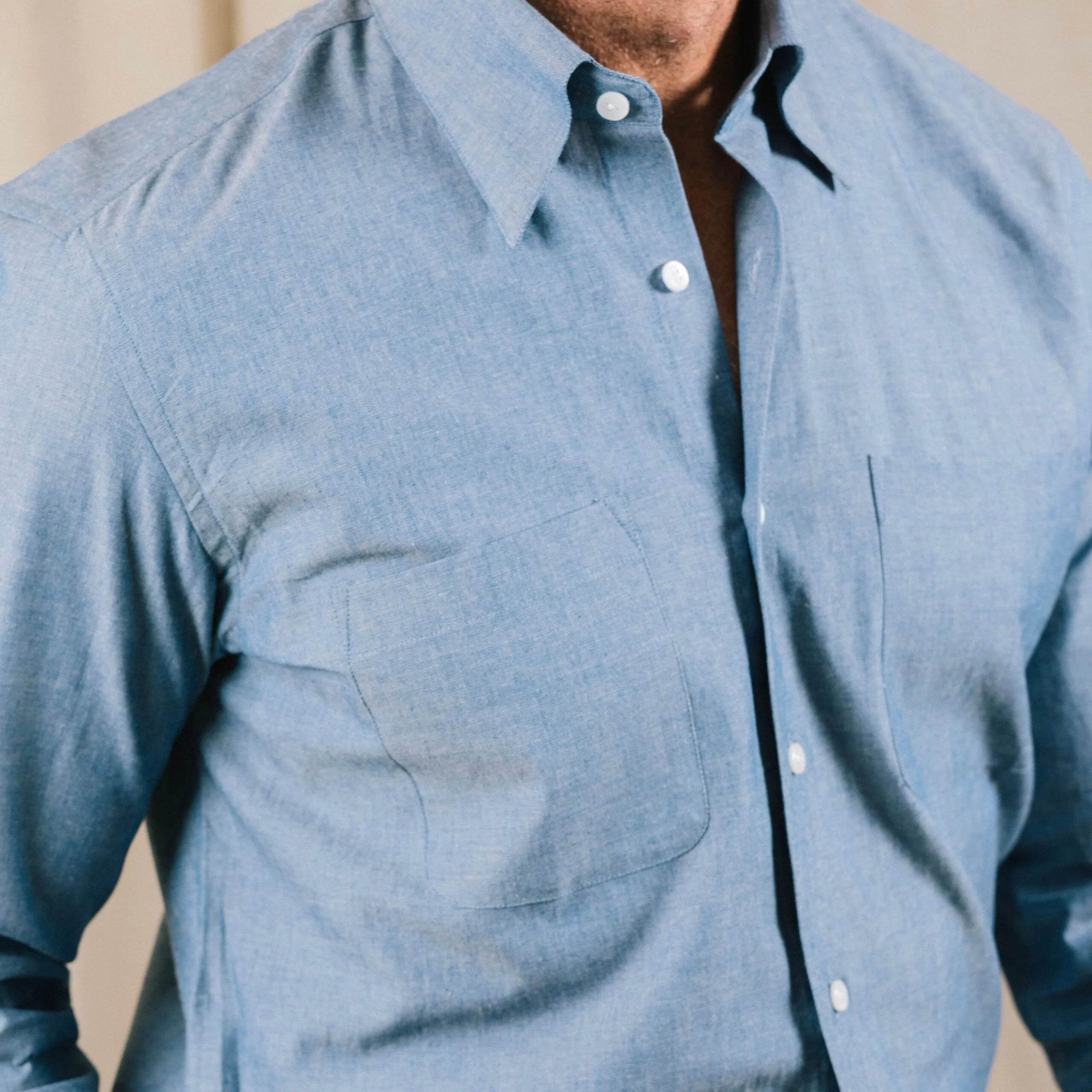 Hidden Button Down Shirt in Chambray Denim