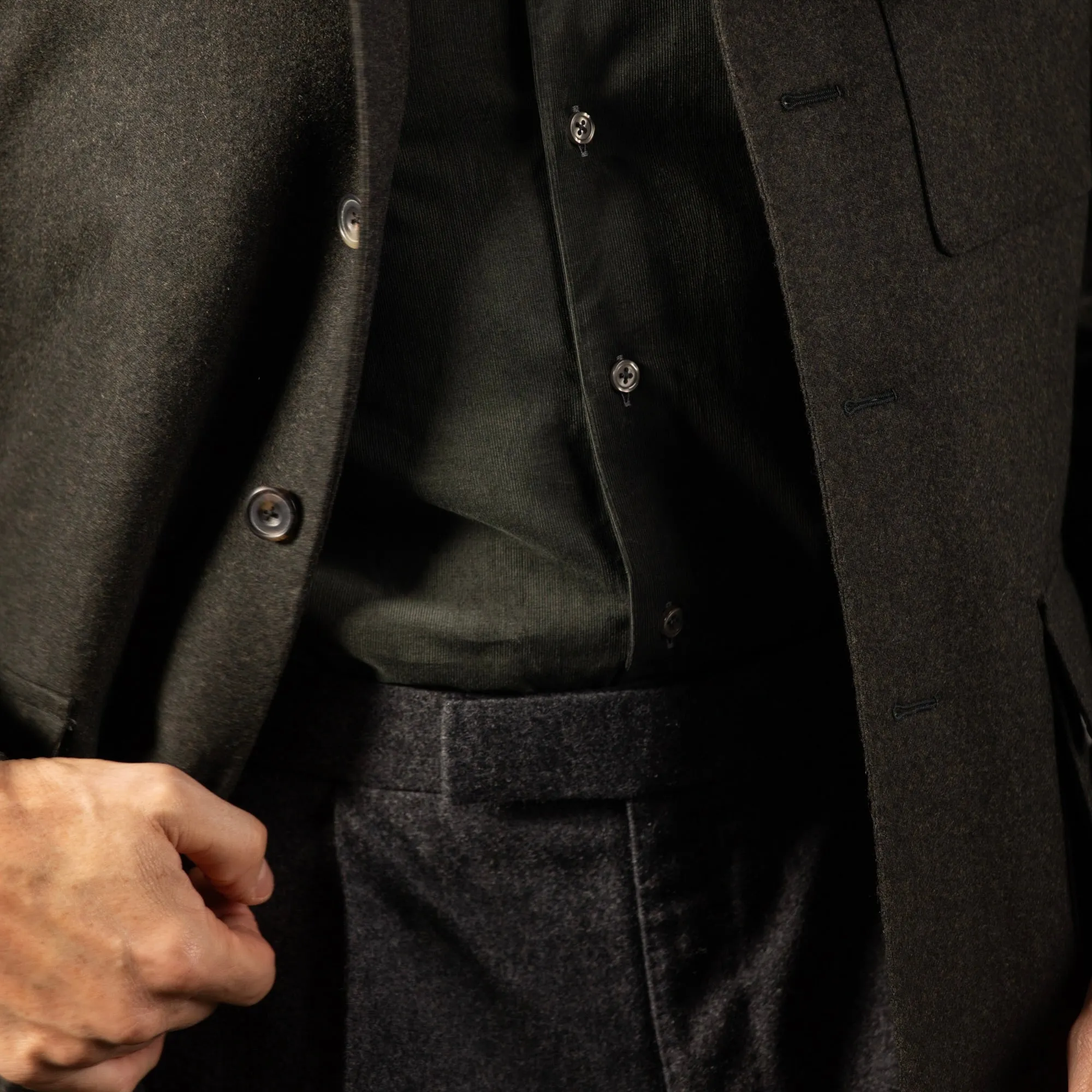 Hidden Button Down Shirt in Olive Green Corduroy