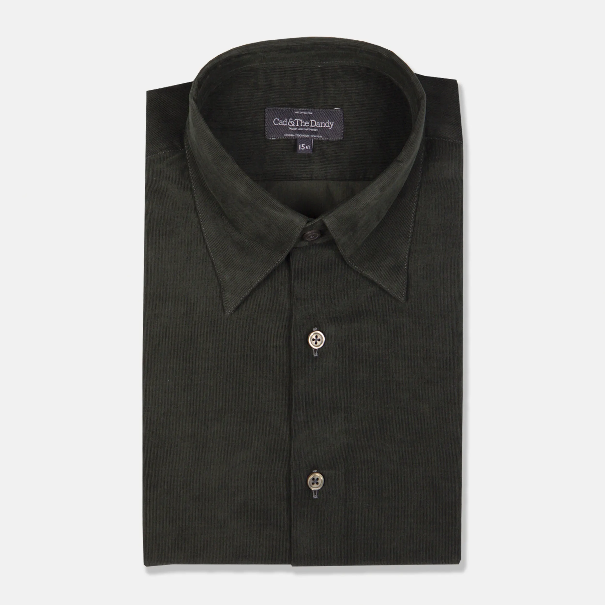 Hidden Button Down Shirt in Olive Green Corduroy