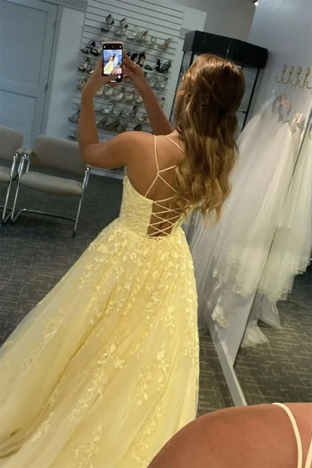 kamahe Yellow Tulle Prom Dress With Appliques Party Dresses