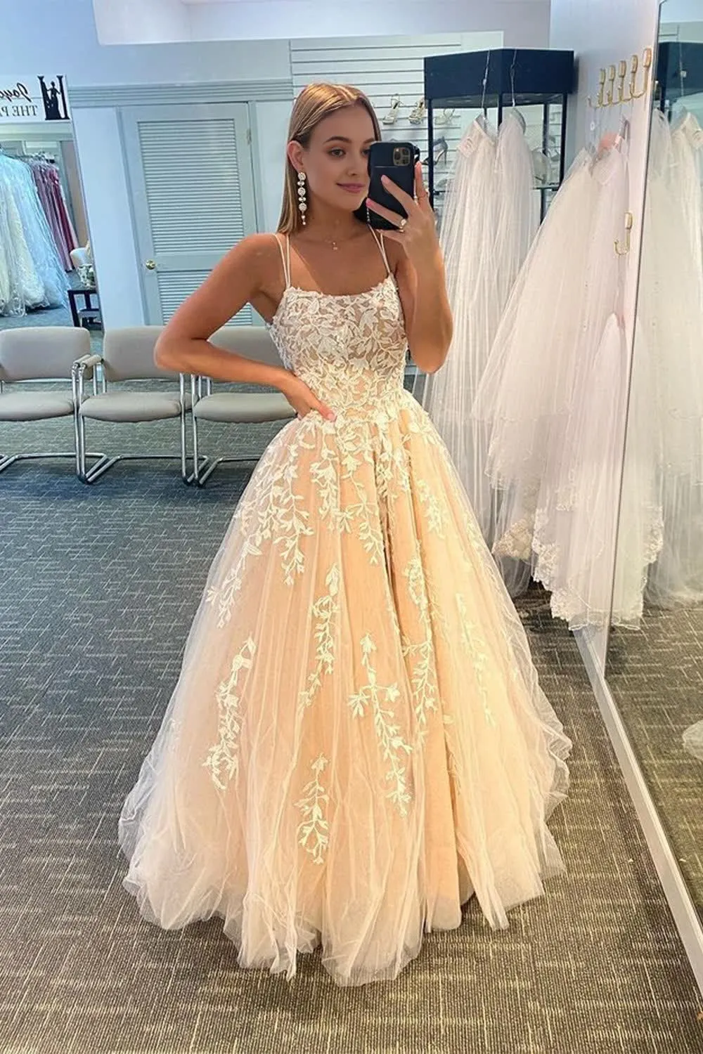 kamahe Yellow Tulle Prom Dress With Appliques Party Dresses