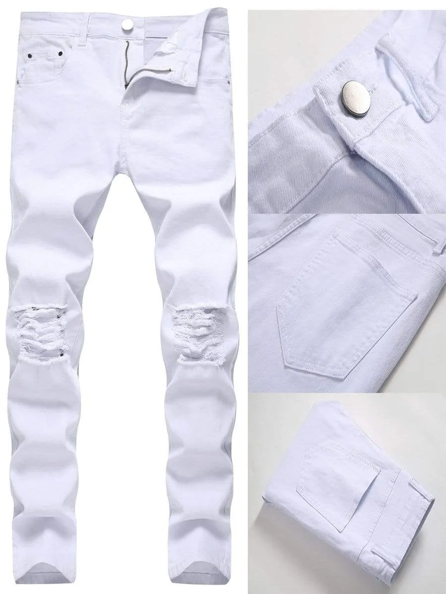 LONGBIDA Fashion Casual Straight Men Ripped Jeans Straight Leg