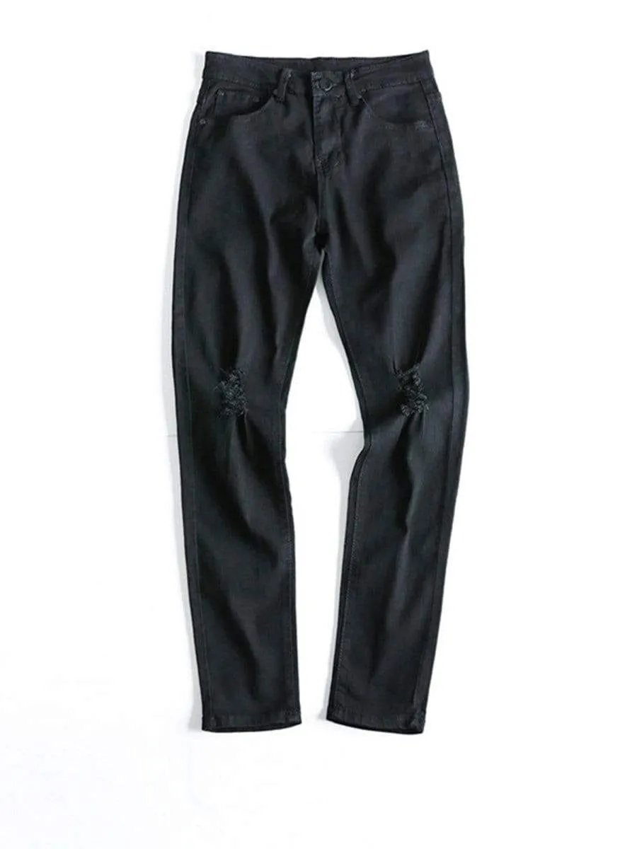 LONGBIDA Fashion Casual Straight Men Ripped Jeans Straight Leg
