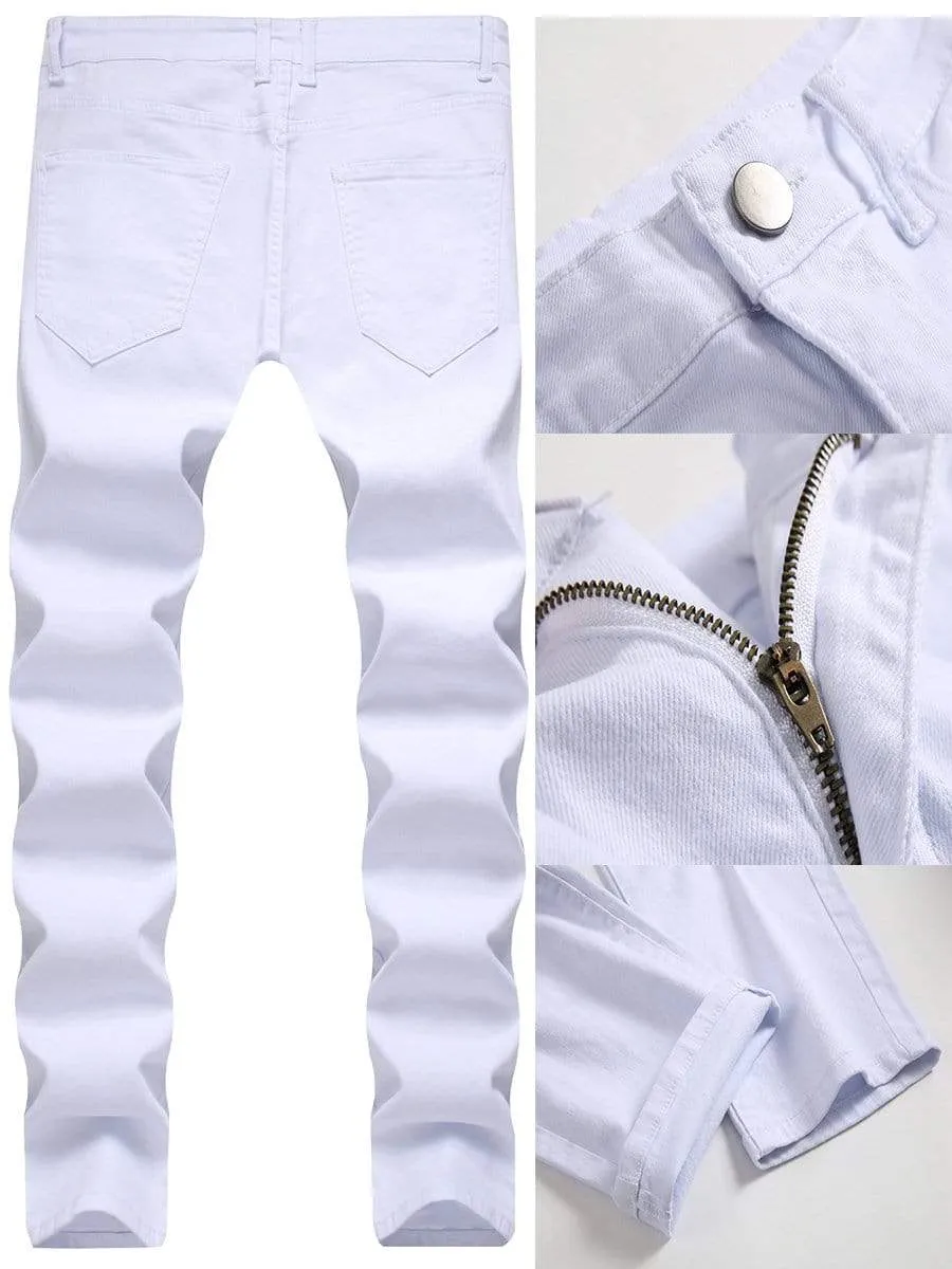 LONGBIDA Fashion Casual Straight Men Ripped Jeans Straight Leg