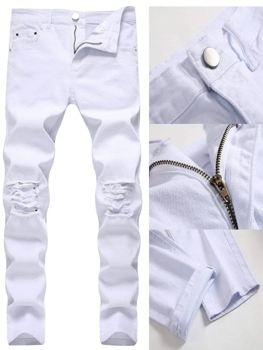 LONGBIDA Fashion Casual Straight Men Ripped Jeans Straight Leg