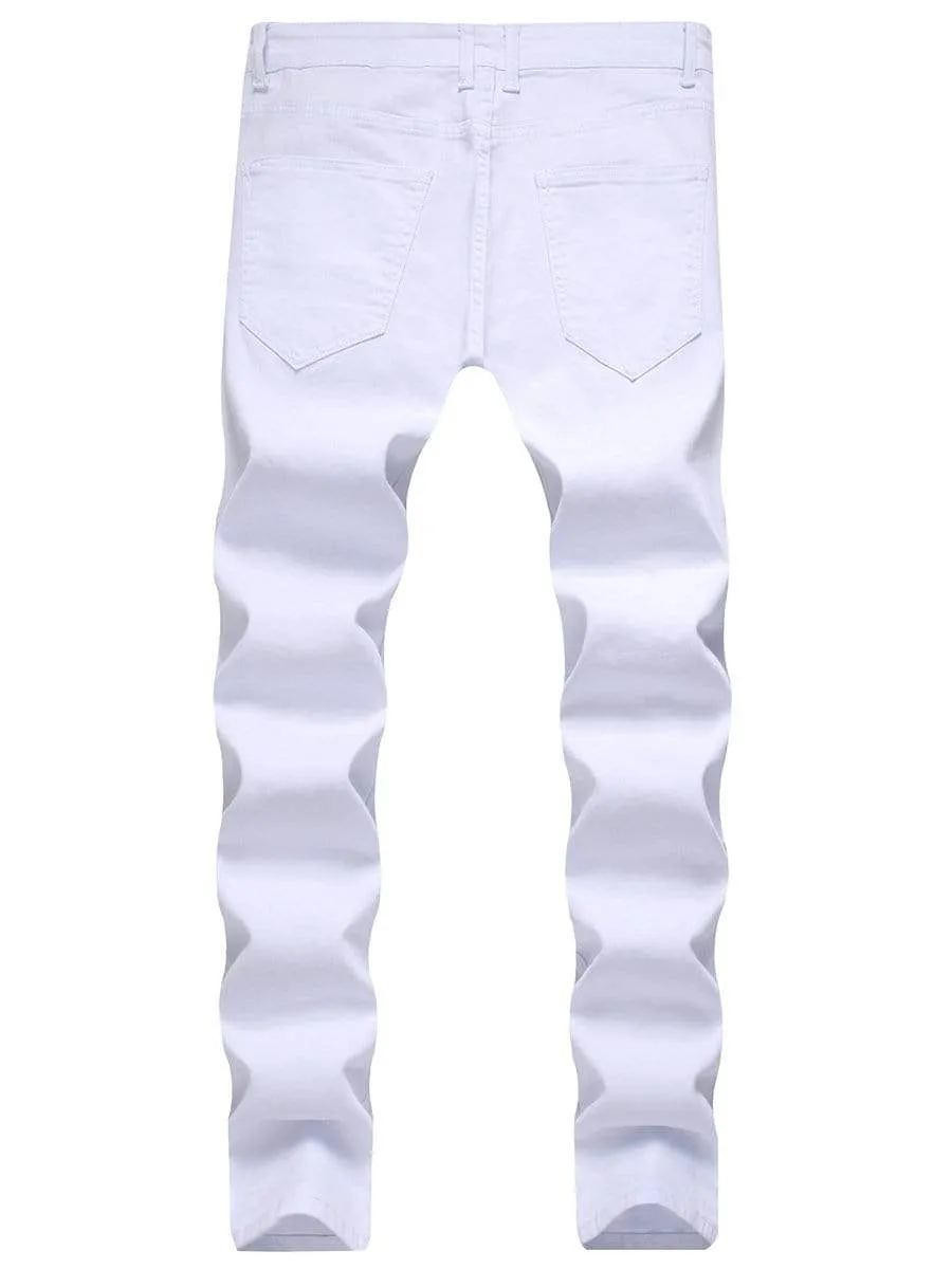 LONGBIDA Fashion Casual Straight Men Ripped Jeans Straight Leg