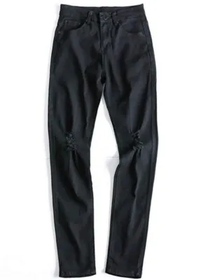 LONGBIDA Fashion Casual Straight Men Ripped Jeans Straight Leg