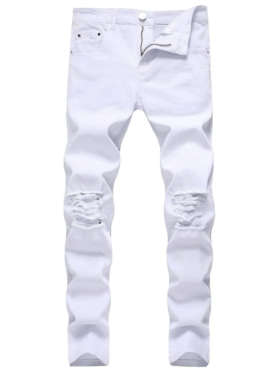 LONGBIDA Fashion Casual Straight Men Ripped Jeans Straight Leg