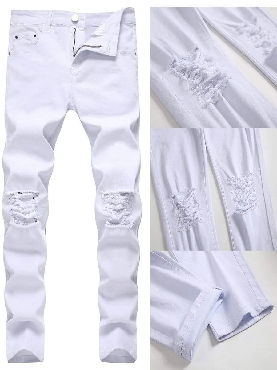 LONGBIDA Fashion Casual Straight Men Ripped Jeans Straight Leg