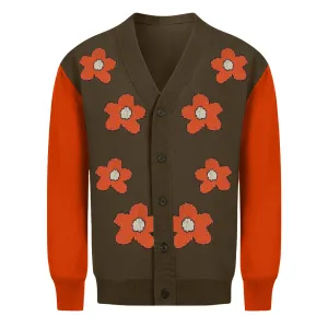 Men's brown vintage floral sweater coat