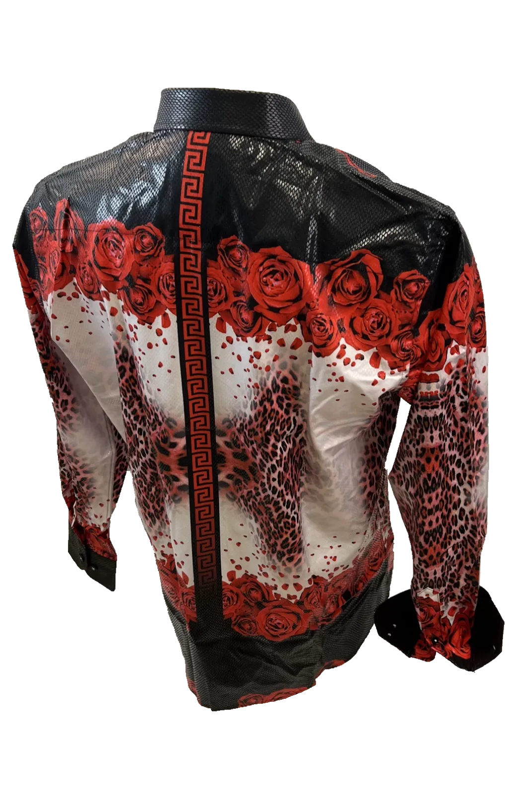 Men's Long Sleeve Button Down Dress Shirt Red White Black Lepard Floral Geometric