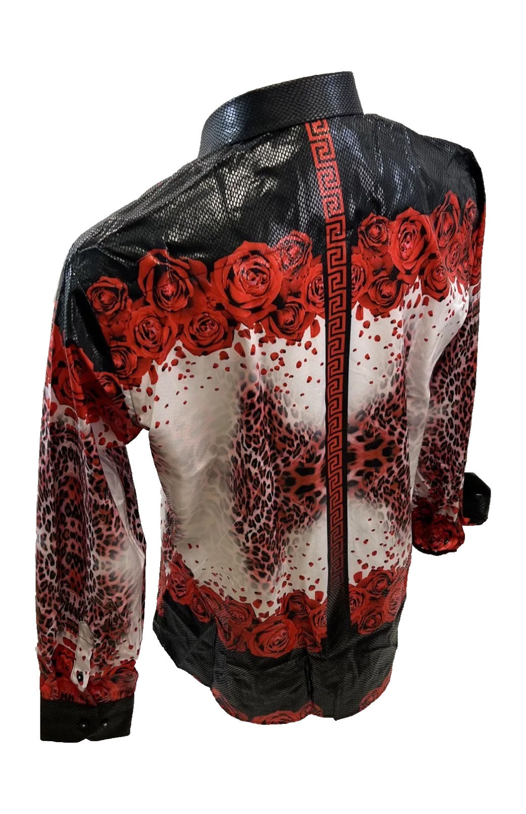 Men's Long Sleeve Button Down Dress Shirt Red White Black Lepard Floral Geometric
