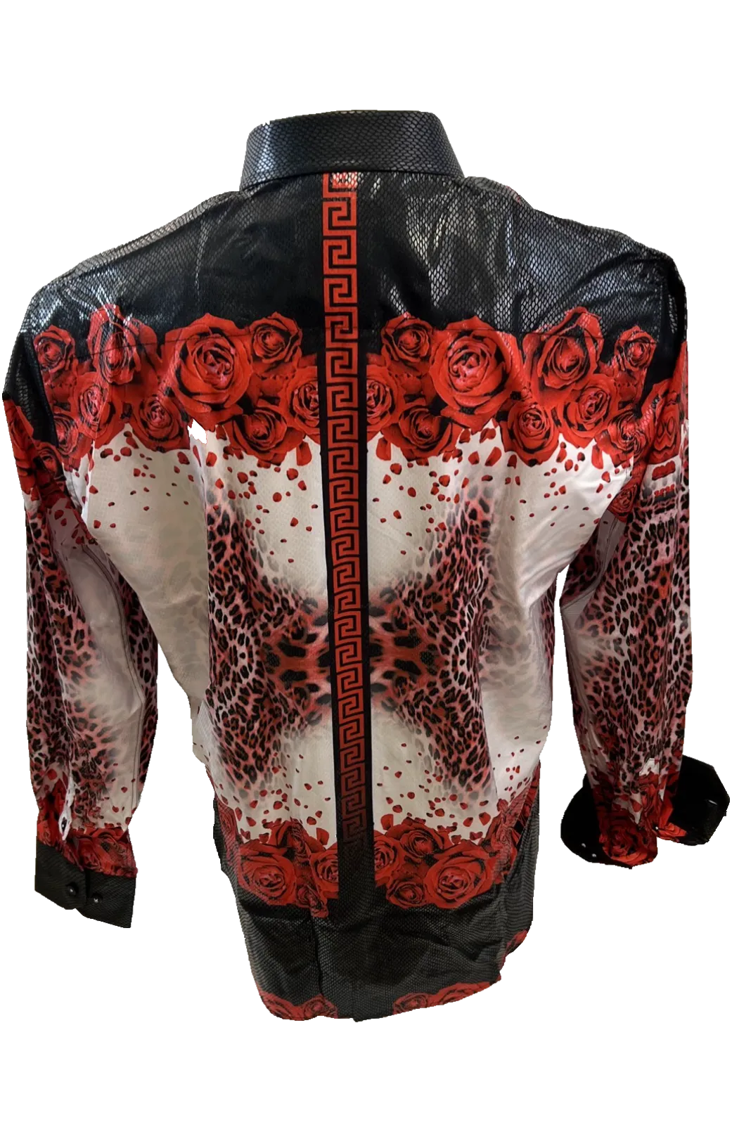 Men's Long Sleeve Button Down Dress Shirt Red White Black Lepard Floral Geometric