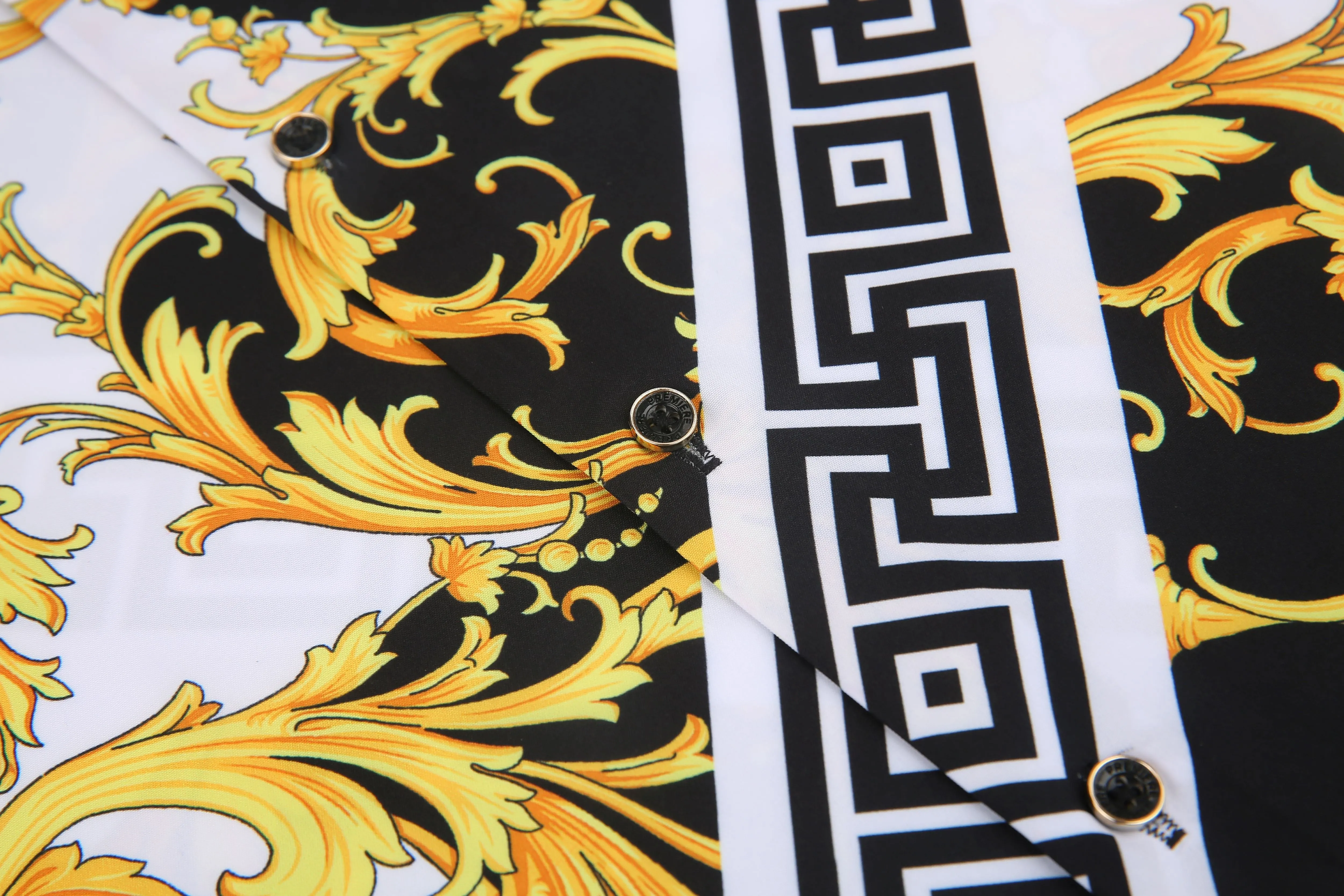 Men's PREMIERE Black Gold Jewels Tribal Floral Long Sleeve Button Down Dress Shirt