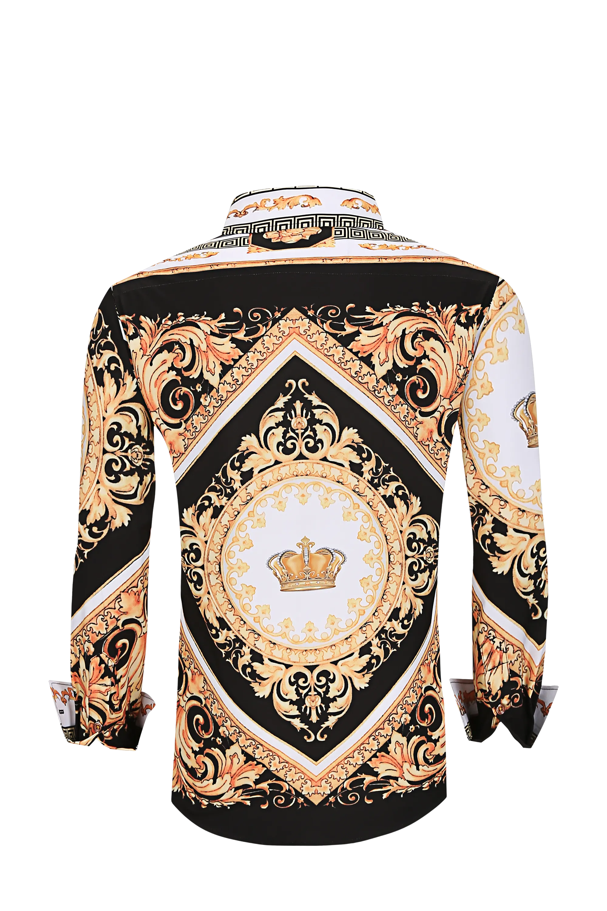 Mens PREMIERE Long Sleeve Button Down Dress Shirt Black Gold Crown