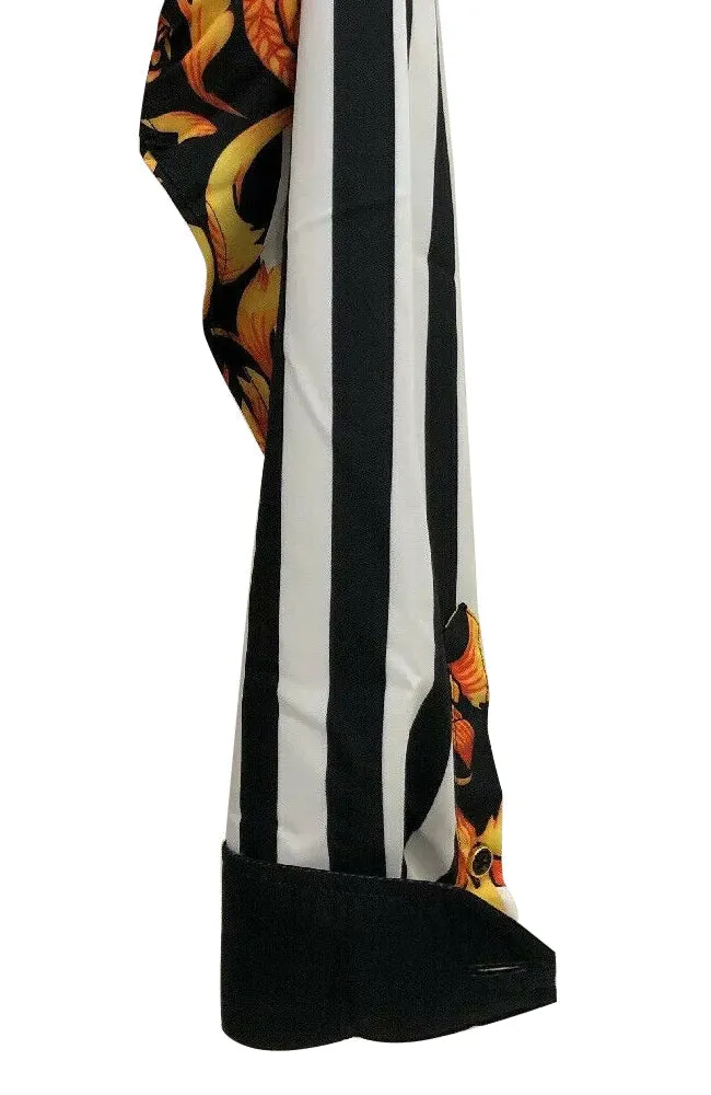 Mens PREMIERE Long Sleeve Button Down Dress Shirt Black Gold White Design