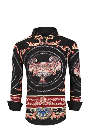 Mens PREMIERE Long Sleeve Button Down Dress Shirt Black Lion Gold Cup