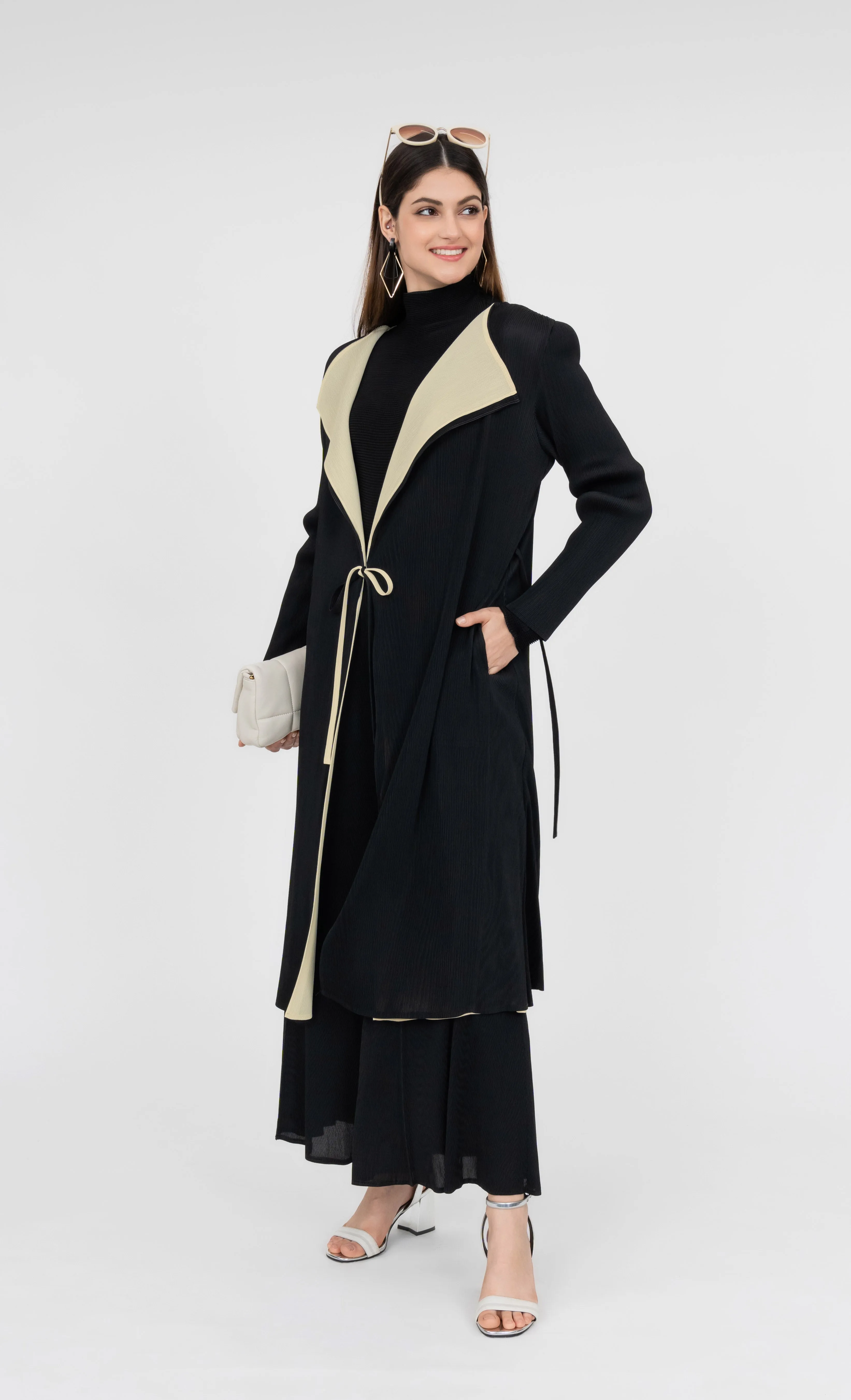 Miss Iconic Dual Cardigan in Black and Cream