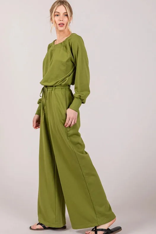 Off-The-Shoulder Slouchy Wide Leg Jumpsuit Apple Green