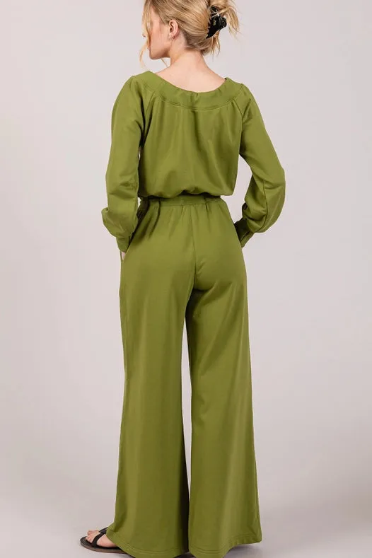 Off-The-Shoulder Slouchy Wide Leg Jumpsuit Apple Green