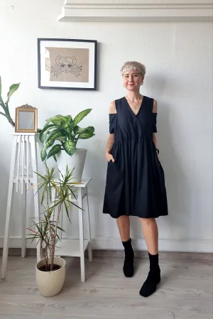 Oversized Black Linen-blend Dress for every occasion of your life. Black Mini Dress for Every Season.