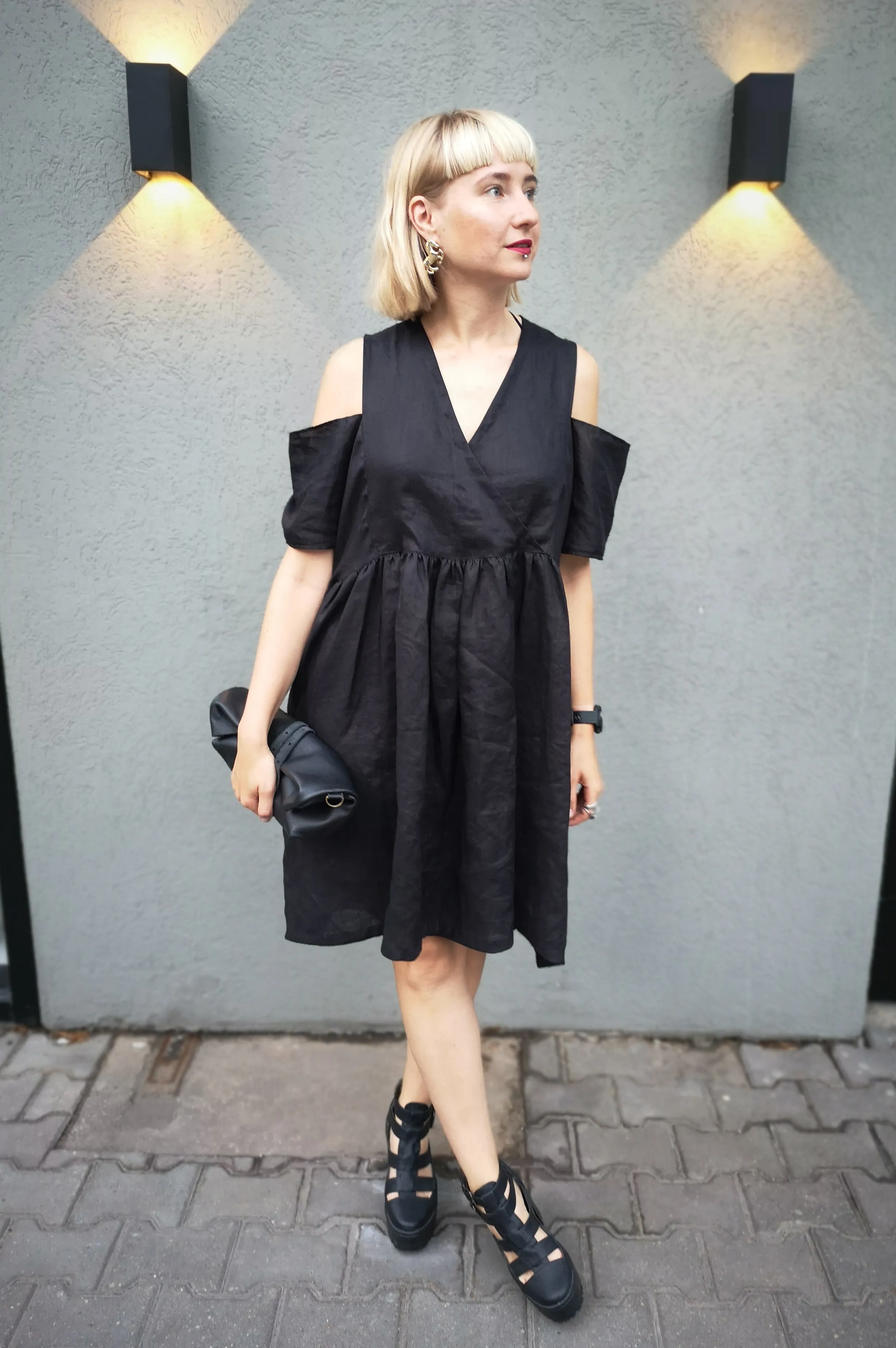 Oversized Black Linen-blend Dress for every occasion of your life. Black Mini Dress for Every Season.