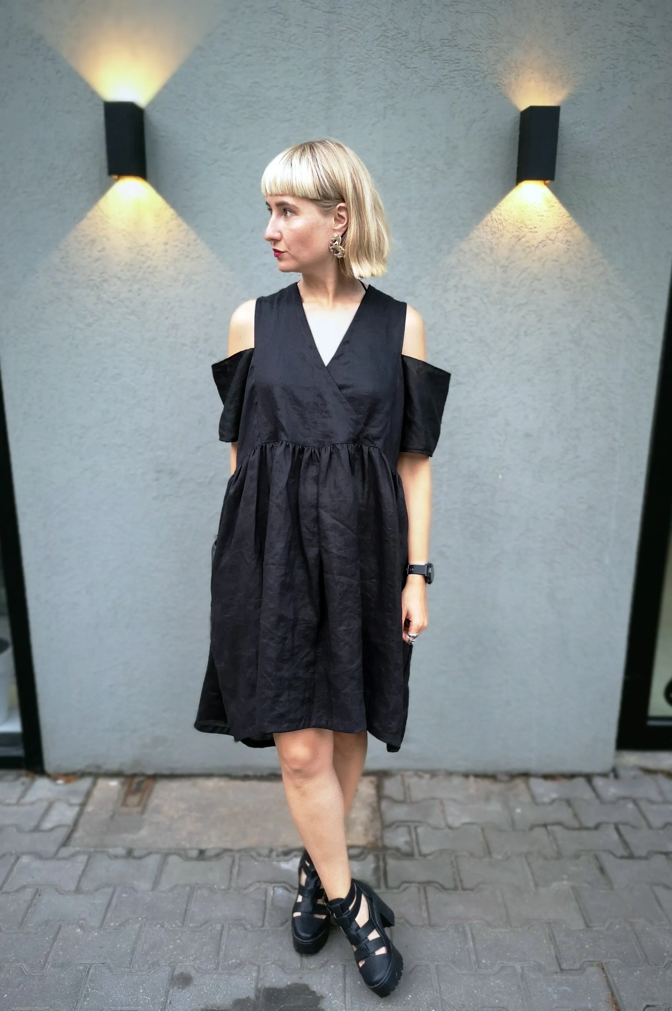 Oversized Black Linen-blend Dress for every occasion of your life. Black Mini Dress for Every Season.