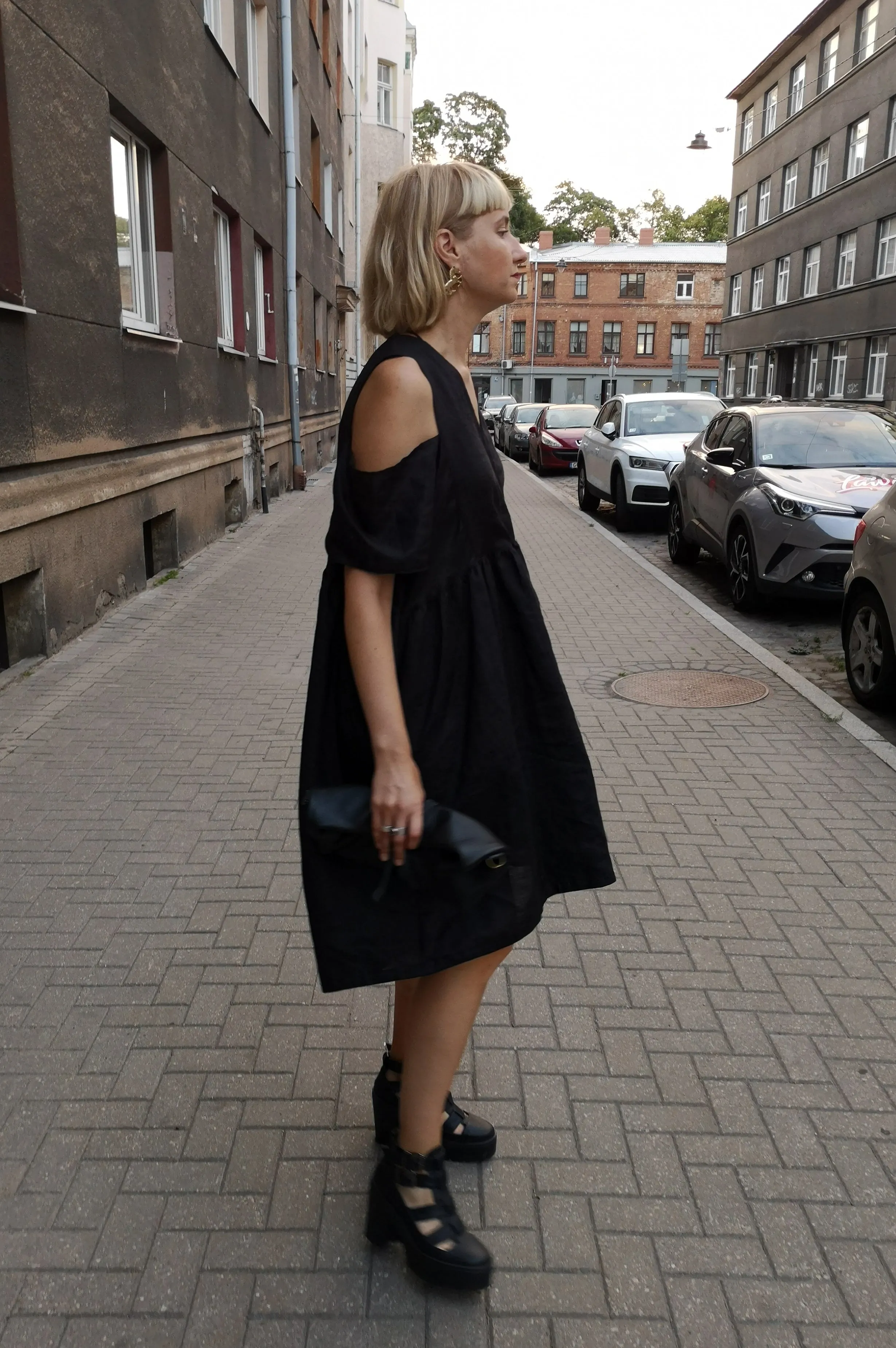 Oversized Black Linen-blend Dress for every occasion of your life. Black Mini Dress for Every Season.
