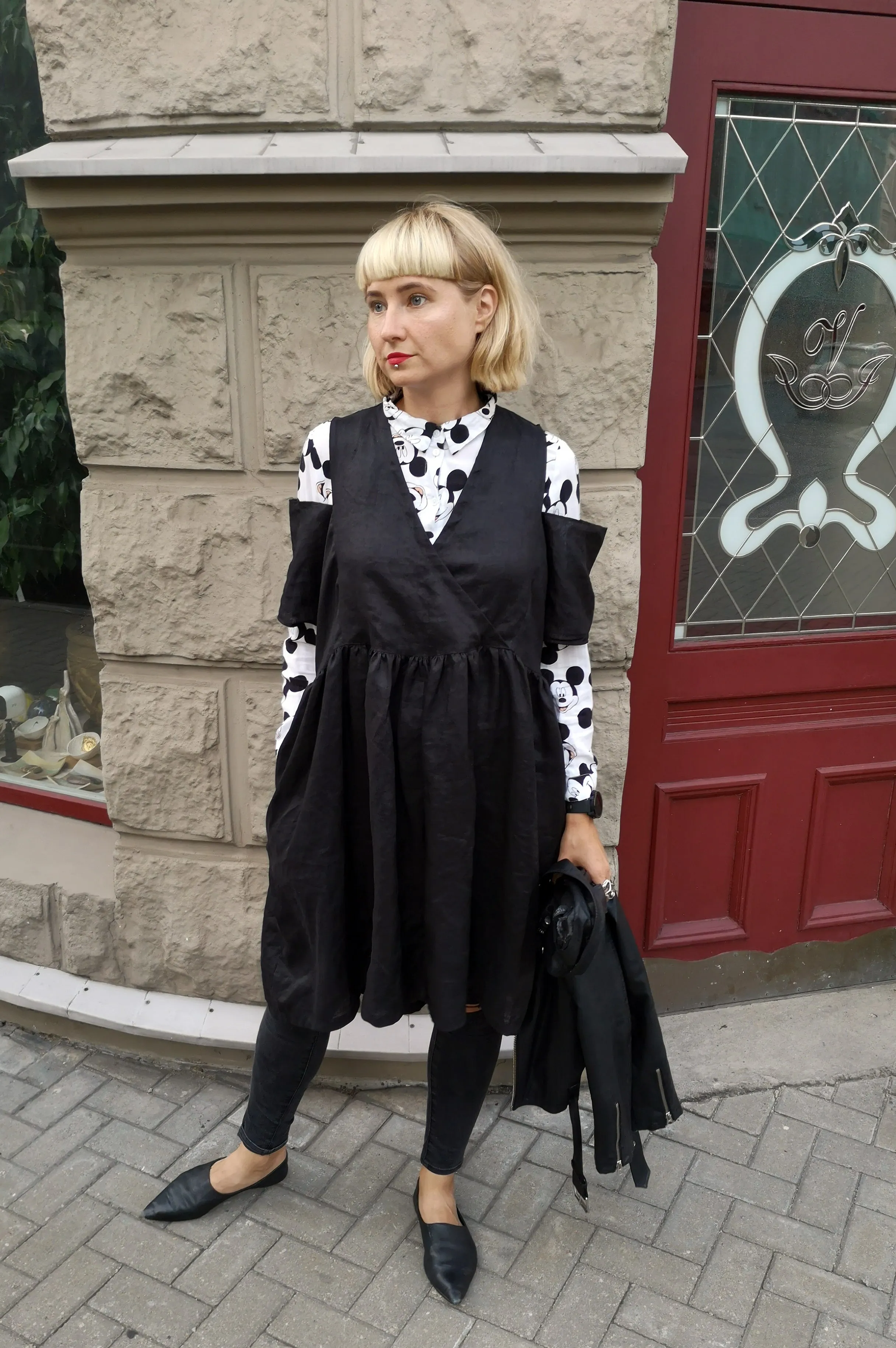 Oversized Black Linen-blend Dress for every occasion of your life. Black Mini Dress for Every Season.