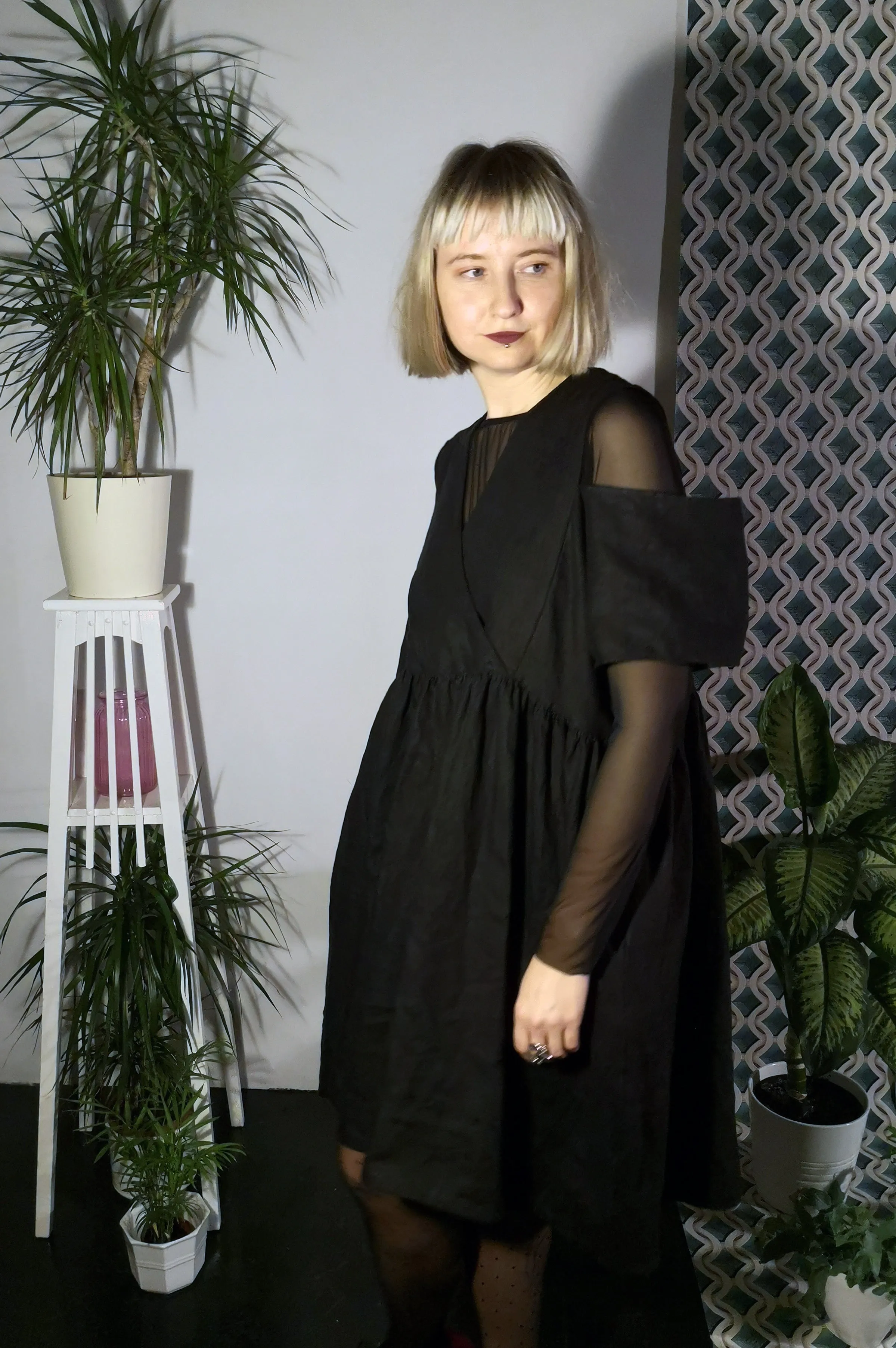Oversized Black Linen-blend Dress for every occasion of your life. Black Mini Dress for Every Season.