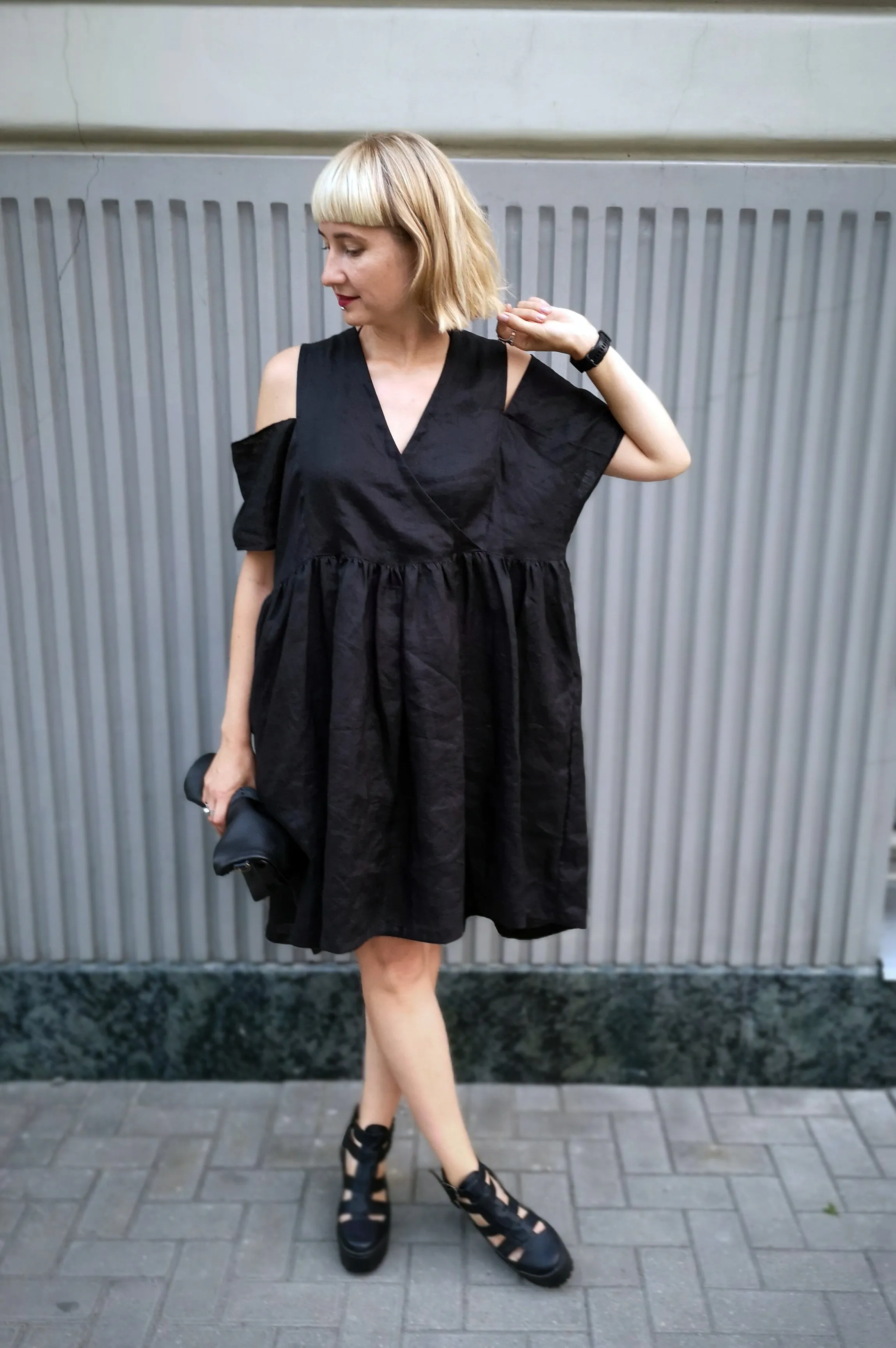 Oversized Black Linen-blend Dress for every occasion of your life. Black Mini Dress for Every Season.