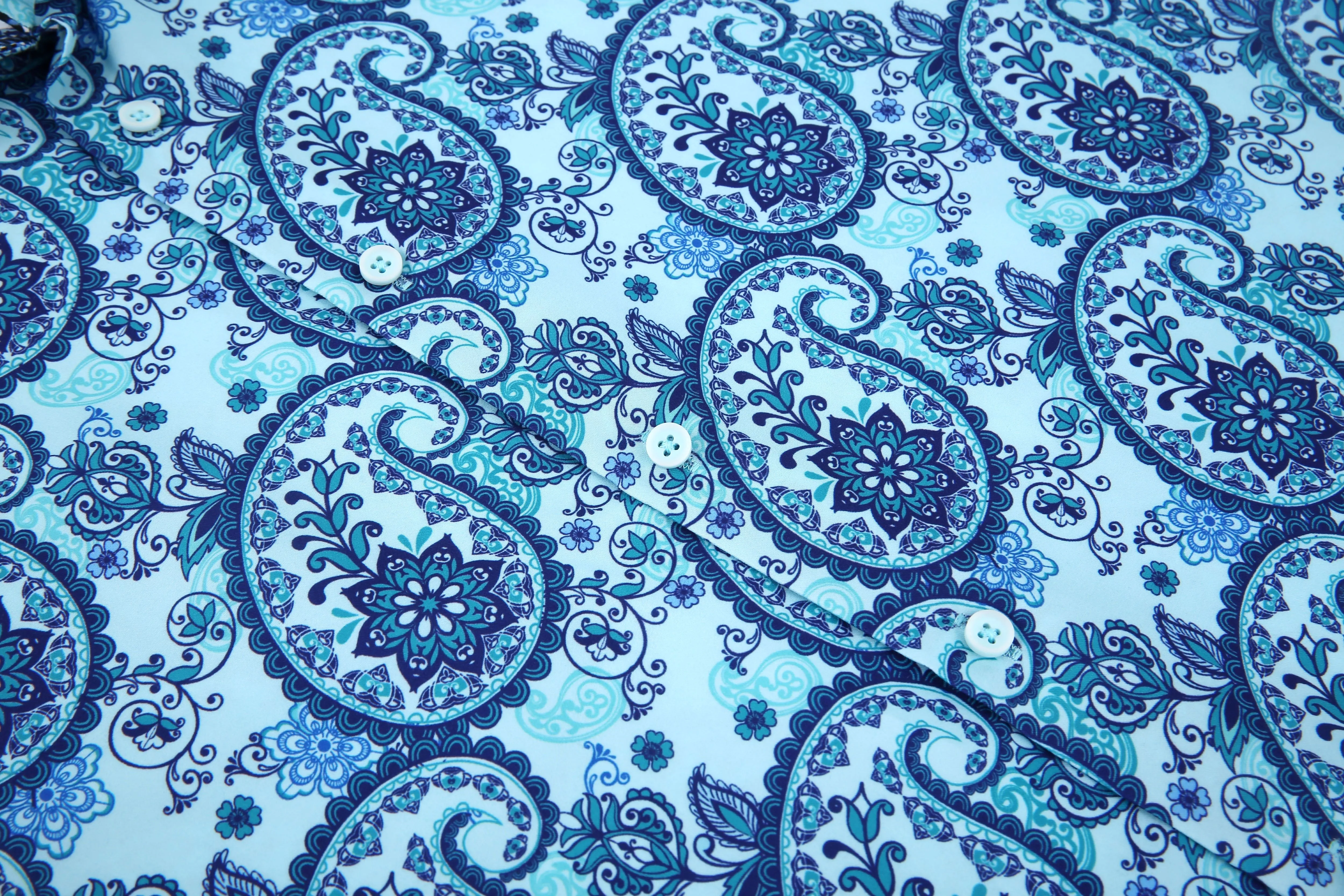 PREMIERE SHIRTS: Teal Green & Blue Paisley