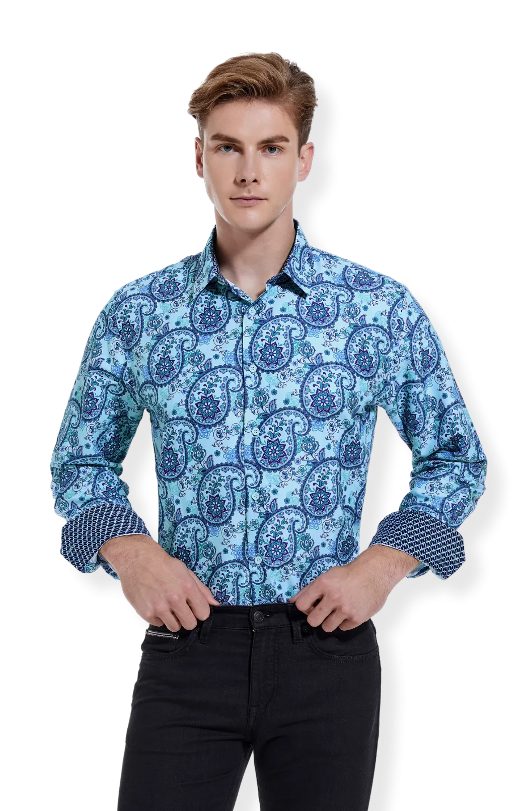 PREMIERE SHIRTS: Teal Green & Blue Paisley