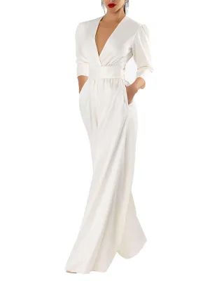 "Priscilla" Ivory V-Neck Jumpsuit