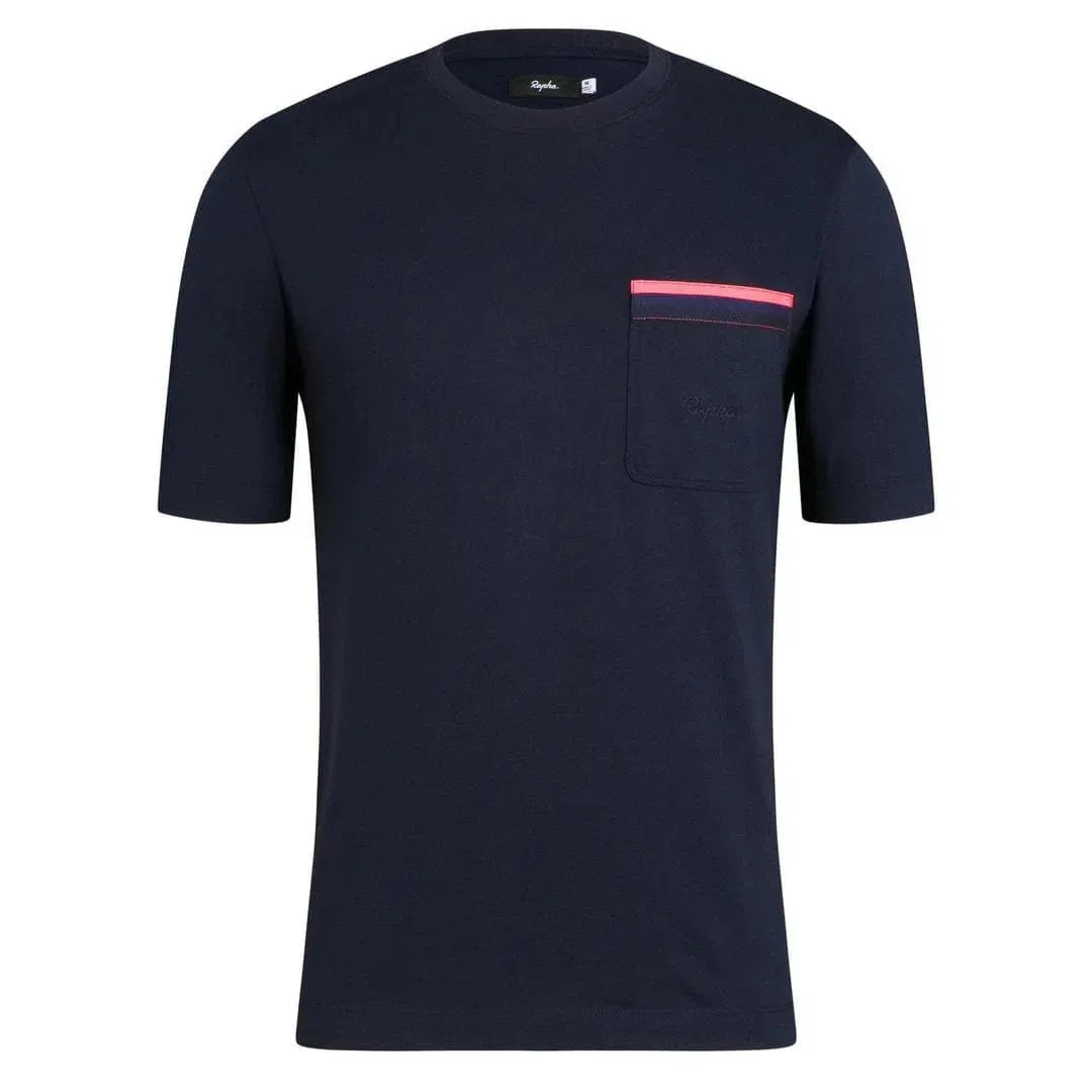 RAPHA Logo Pocket Tshirt - Dark Navy/Hi-Vis Pink