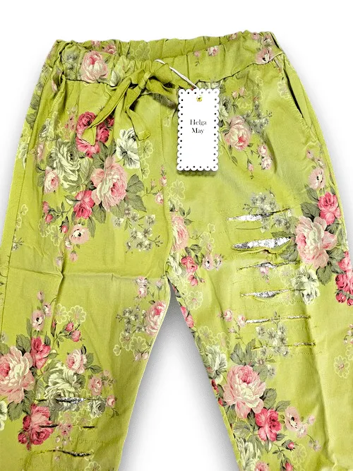 RIPPED PANTS LINEN HIGH TEA AVOCADO